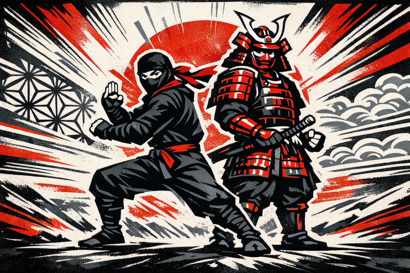 Ninja and samurai illustration from the training special flyer